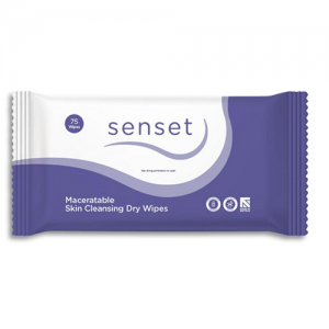 A pack of Senset Maceratable Skin Cleansing Dry Wipes, personal dry wipes for sensitive skin
